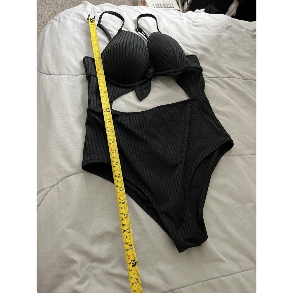 Women's Shore Light Lift Ribbed Tie Front Cut Out One Piece Swimsuit 34B black - Picture 7 of 13